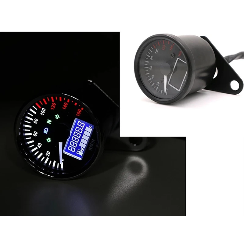 Universal Motorcycle Speedometer LED Digital Tachometer Crystal Instrument Gauge Odometer With Fuel Meter Indicator