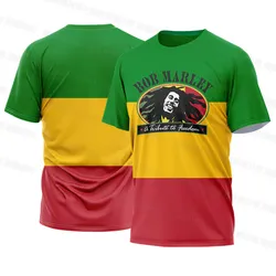 Bob Marley masculino impresso em 3D camisa de rua grande, gola redonda, estilo rock moderno, manga curta camiseta de ginástica, 6XL