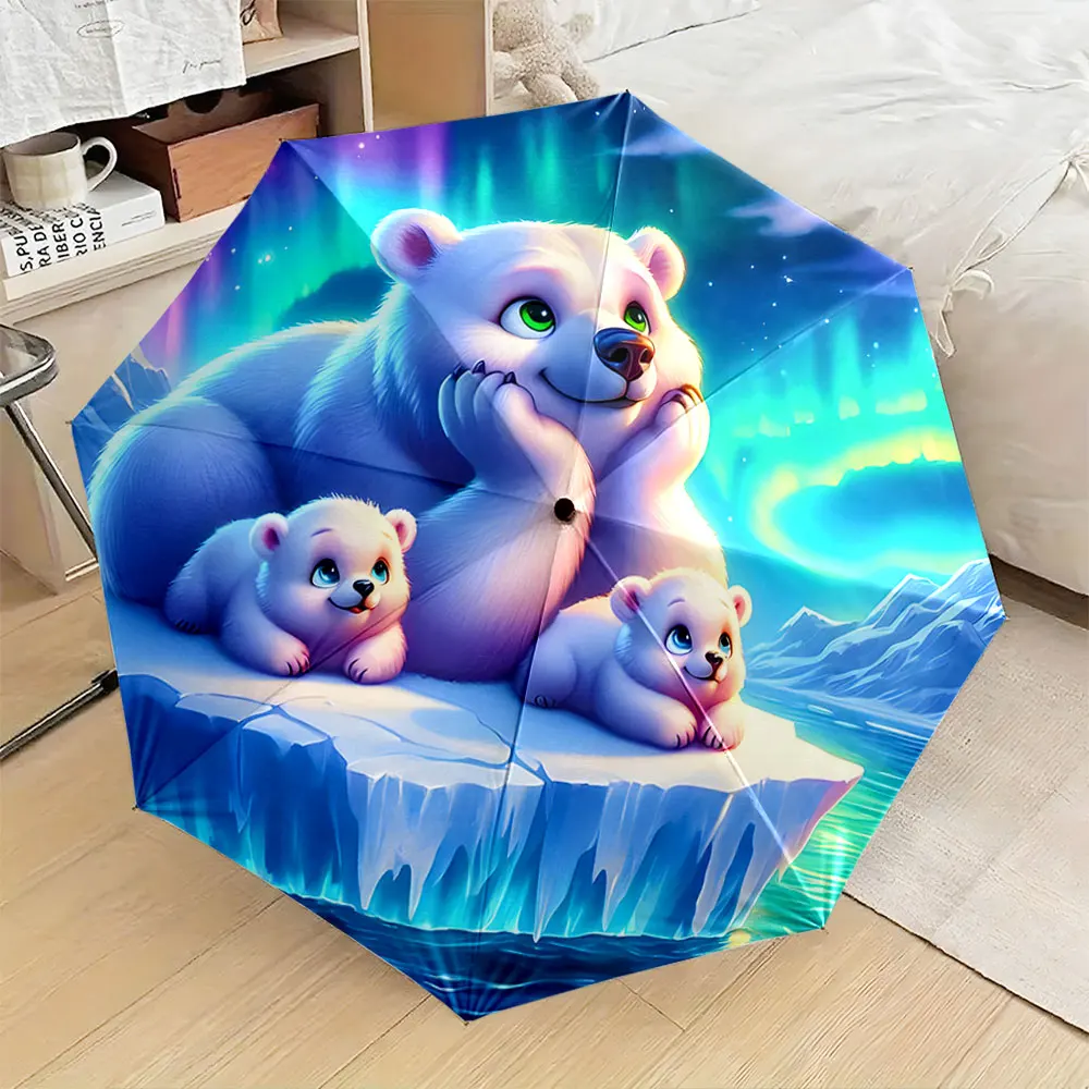 1PC Colorful Polar Bear Design Umbrella for Kids and Adults Print 8 Iron Ribs Folding Umbrella Auto-Open Fashion Sunshade