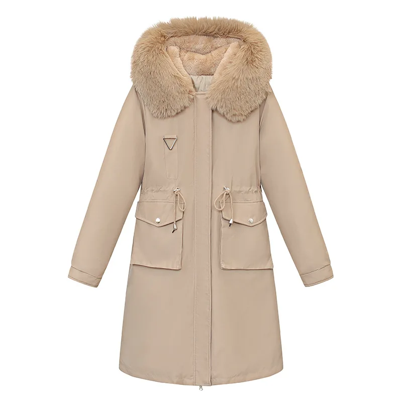 Casaco de algodão acolchoado com capuz feminino com forro de lã removível, parkas quentes, blusão feminino, casaco de inverno,-30 graus, novo