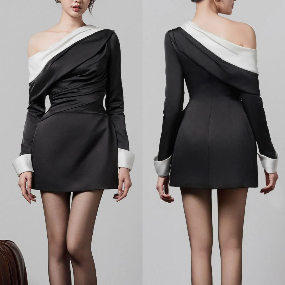 

Customized Off Shoulder Long Sleeves Mini Dress Cocktail Dresses Formal Modern Exquisite High Quality Prom Party Gowns for Women