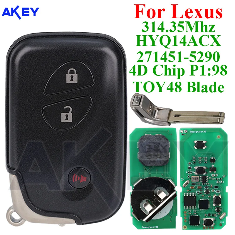 Smart Remote Auto Car Key for LEXUS RX350 CT200h 271451-5290 Board FCCID: HYQ14ACX 314.35MHz FSK 4D Chip P1：98 TOY48 Blade