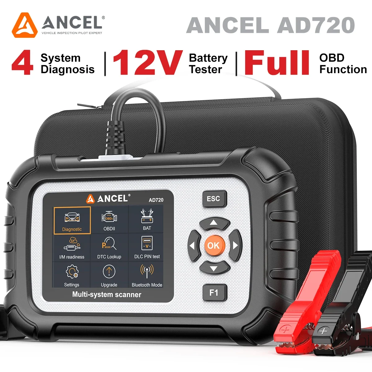 ANCEL OBD2 Car Diagnostic Tool 12V Battery Tester Code Reader AD720 OBD 2 Transmission Engine ABS SRS System Automotive Scanner