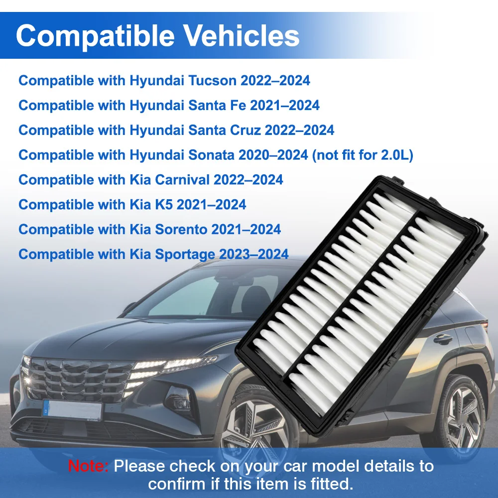 

Car Engine Air Filter For Hyundai Tucson Santa Cruz 2022–2024 For Kia Carnival K5 Sorento Sportage 28113-L1000 28113N9000