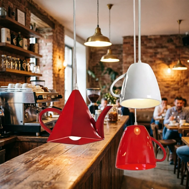 Art Cup Teapot Shade Pendant Lamp Dinning Room Hanging Light Cafe Bar Kitchen Decoration Creative Led Lighting Fixture Luminaria