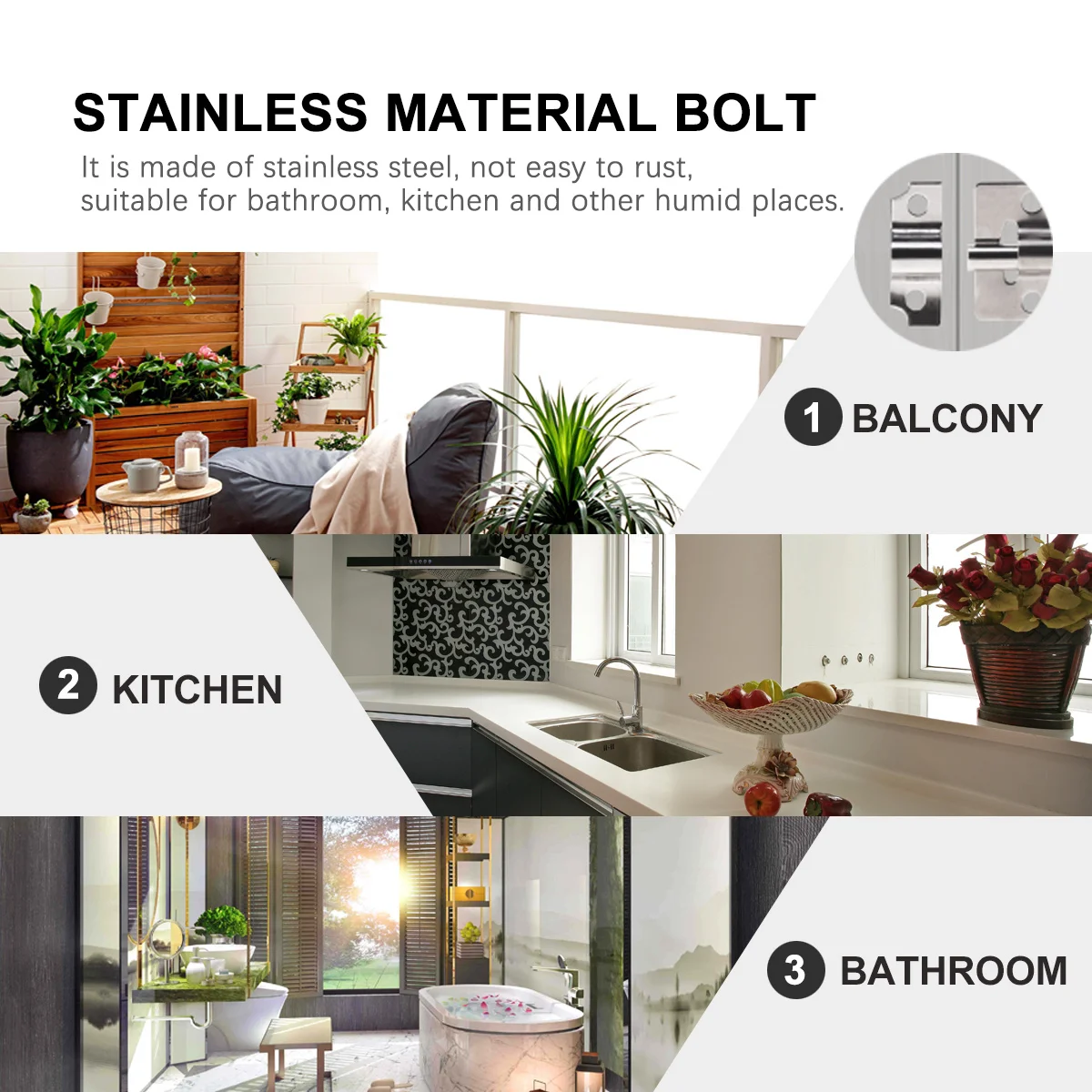 

12Pcs Metal Door Lock Stainless Steel Safety Bolt Durable Small Size 3 Inches Easy Install for Home Security Door Bolt