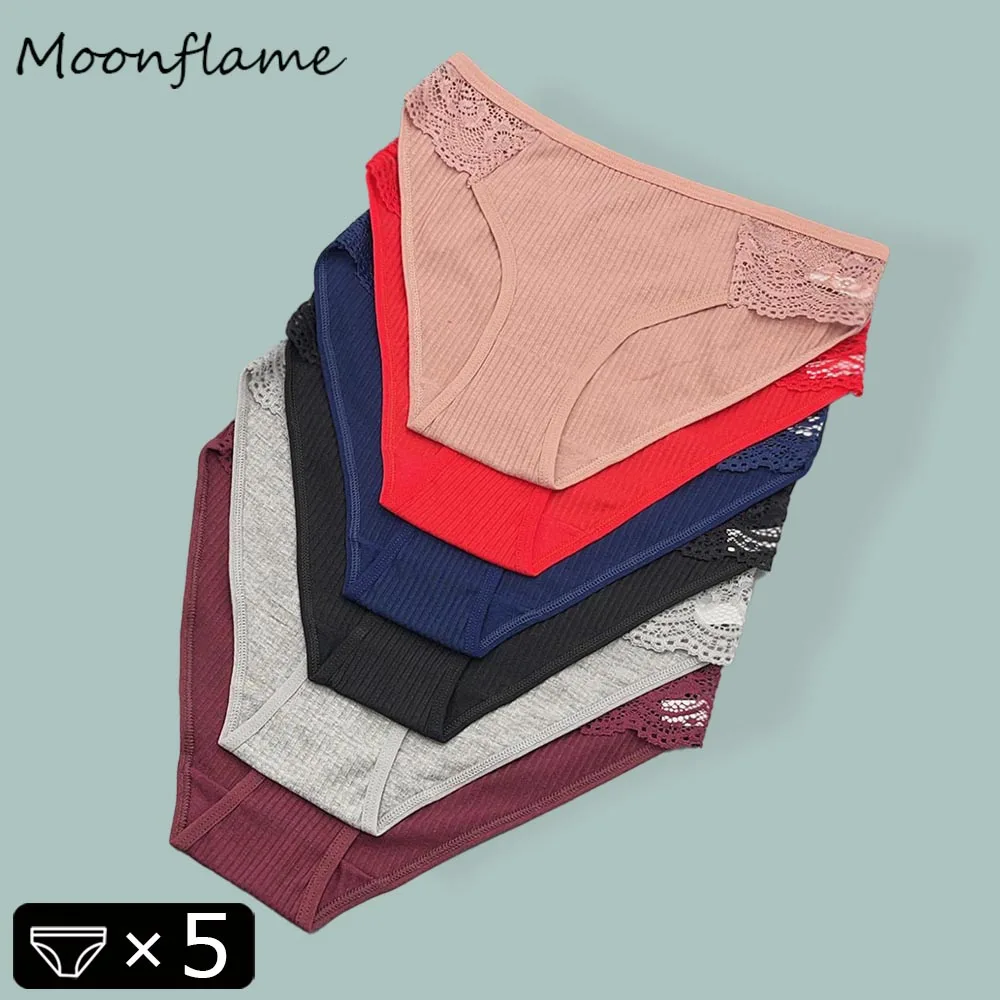 

Moonflame 5 Pcs Seamless Cotton Briefs Sport Comfortable Solid Color Women's Panties