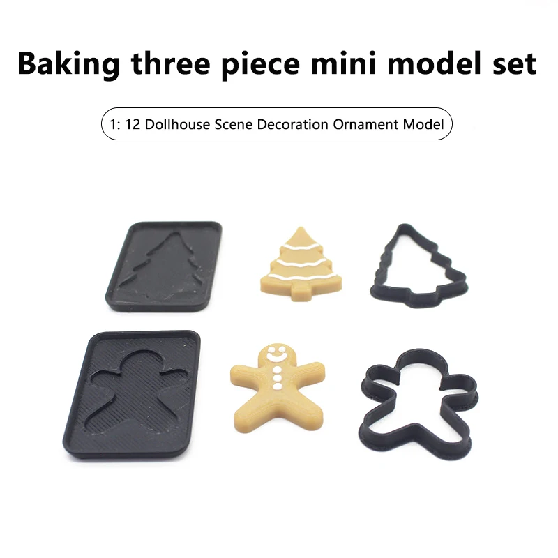 3PCS Miniatur Menschlichen Lebkuchenmann Weihnachten Backen Puppenhaus Mini Cookie Form Pretend Küche Lebensmittel Spielzeug