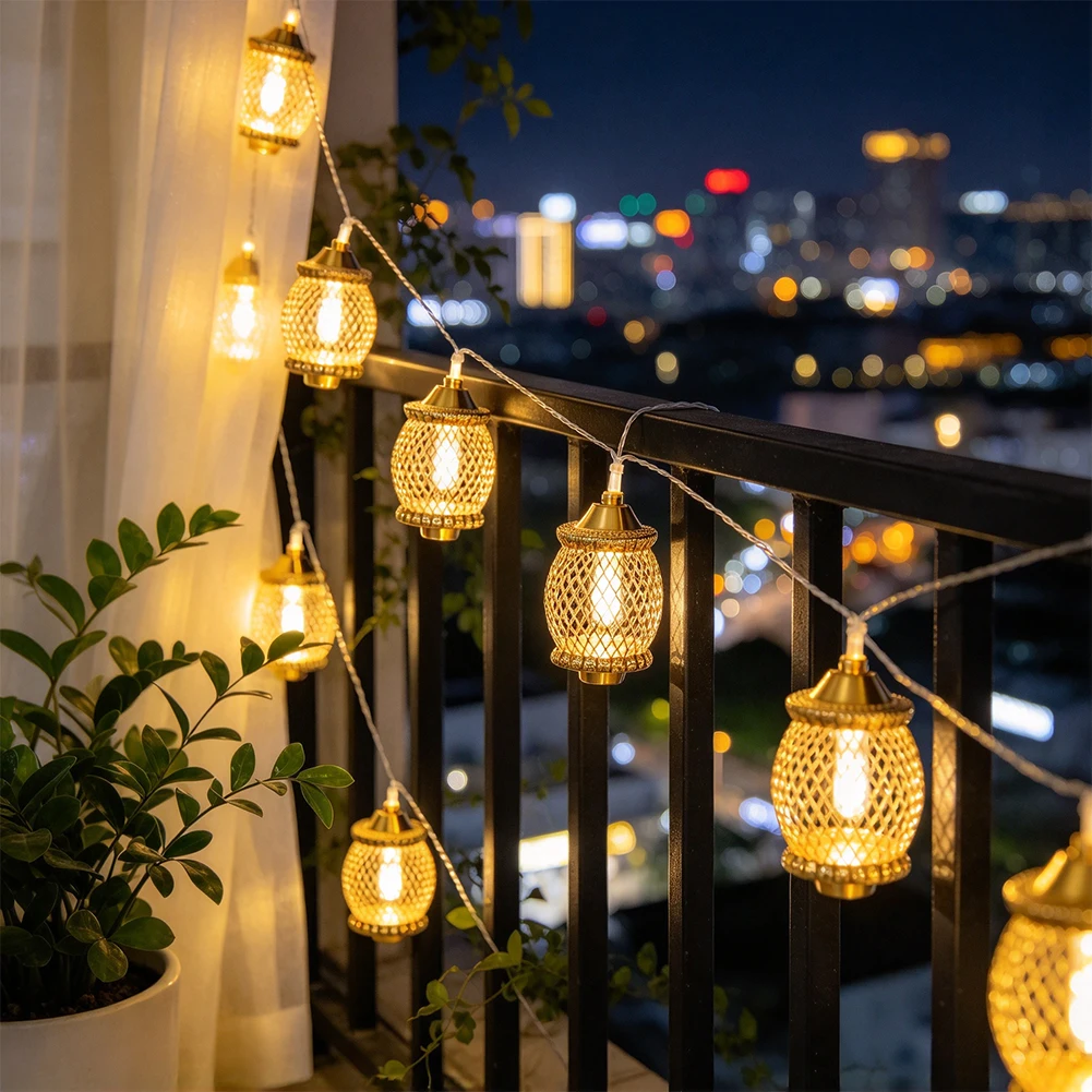 3pcs Gold Metal Wire Mesh Lantern Lampshade String Fairy Light Cover Christmas Tree Ramadan Balcony Wedding Holiday Decor