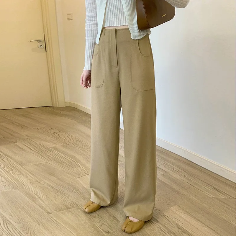 

Черные женские брюки с высокой талией, прямые, для офиса, осенние, модные, элегантные, струящиеся, утягивающие, широкие, длинные