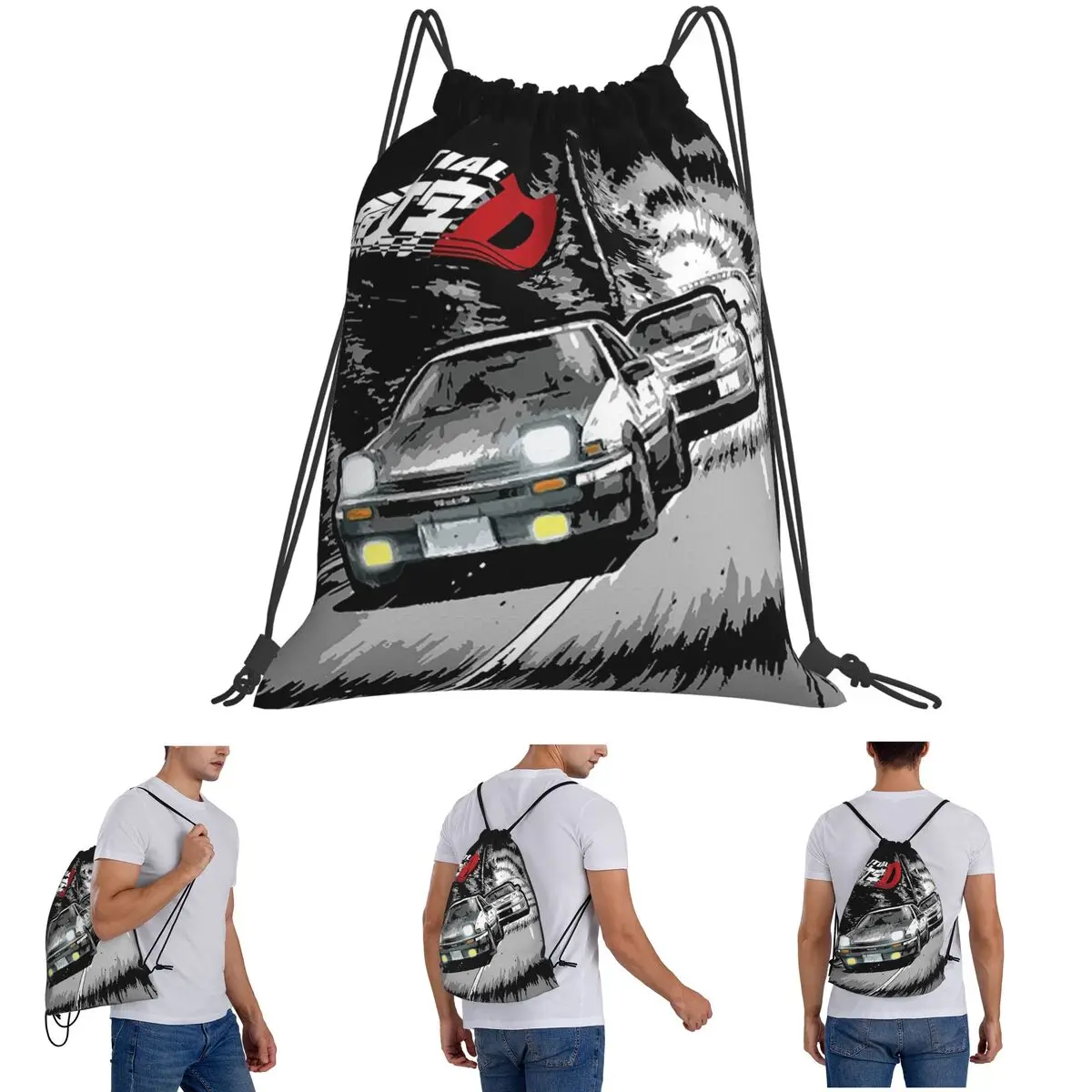 Initial D - Mountain Drift Racing AE86 Backpacks Multi-function Drawstring Bags Shoes Bag Book Bags for Man Woman Students