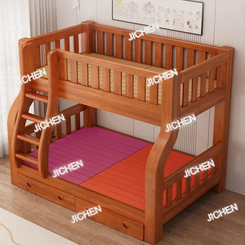 

Solid wood double bunk bed, high and low bed, two-layer wardrobe with upper and lower bunks deposit