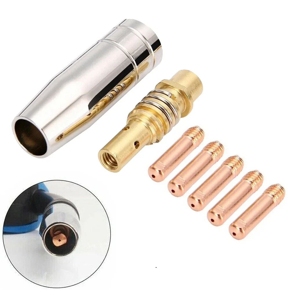 7 Stuks Lasser Nozzle Onderdeel Kit 15ak Geleidende Tip Nozzles Contact Tips Voor Mig Lastoorts Lassen 0.6/0.8/0.9/1.0/1.2Mm