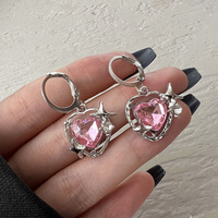 New Starburst Earrings Elegant High-End Light Luxury Ear Clips Sweet Cool Girl Pink Heart Synthetic Zircon Pendant Earrings