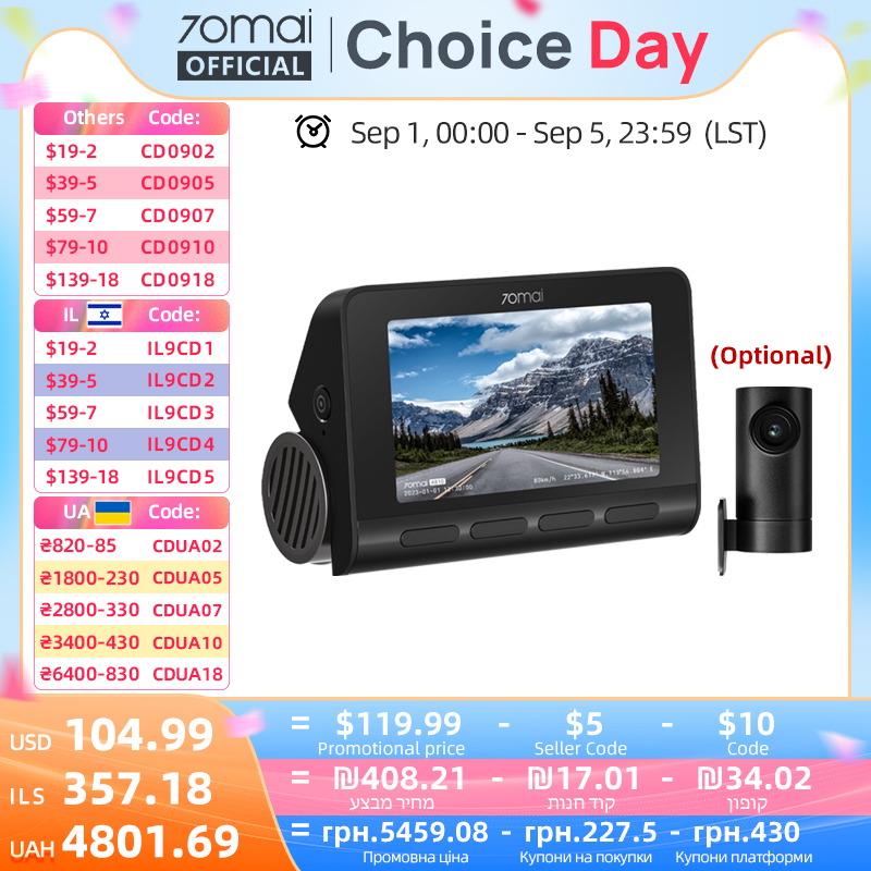  70mai Dash Cam 4K A810 Ultra HD GPS ADAS 150FOV HDR Dual-Channel Supported Motion Detection 70mai A810 Car DVR LTE 4G Compatible 