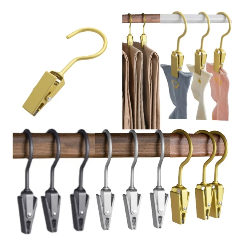 

6pcs Multifunctional Hanger Set 360°rotation Clothes Pants Quilt Blanket Bath Towel Air Drying Clip Storage Tool Hook