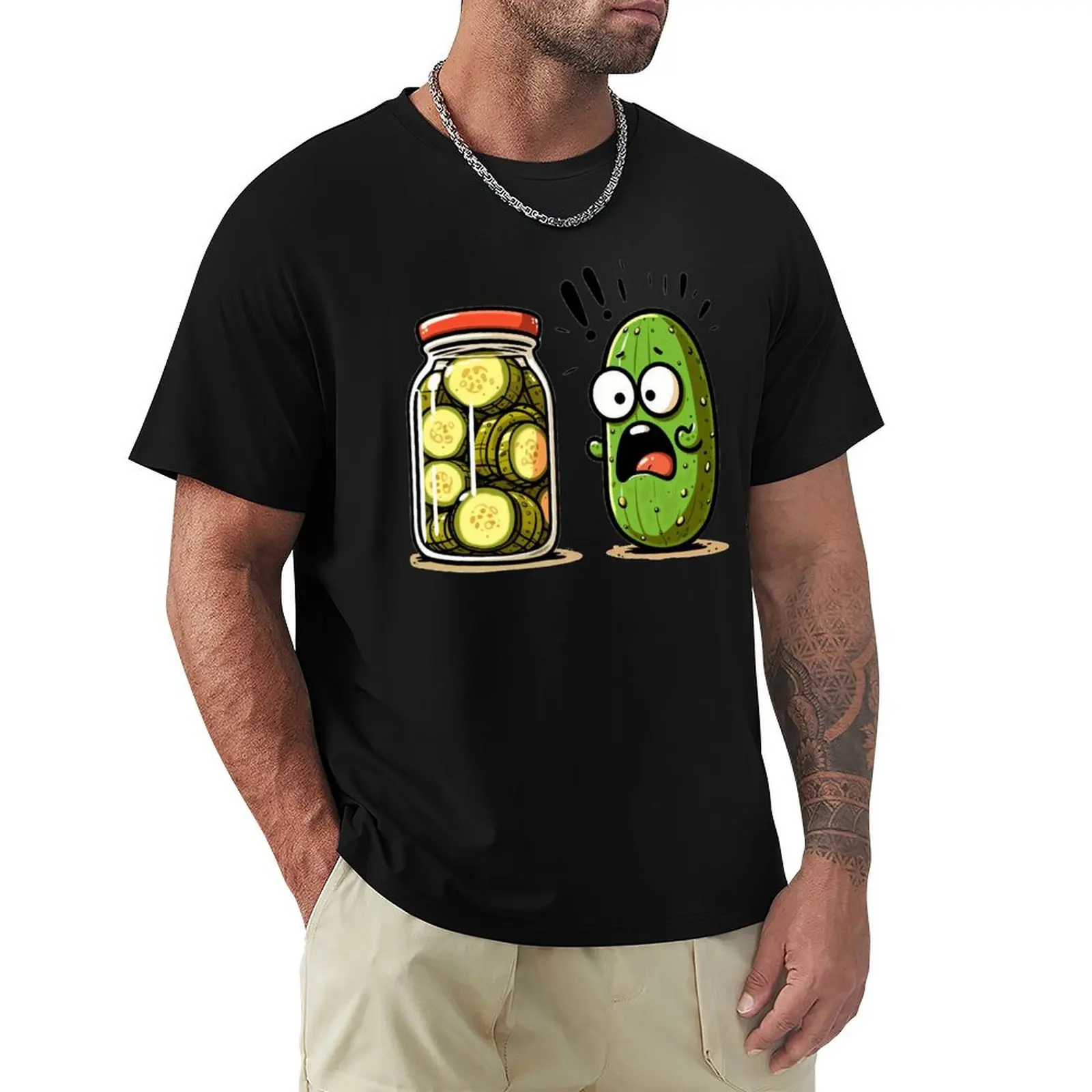 

Funny Pickle Surprise Cucumber And A Jar Of Sliced Pickles T-Shirt Daily Work Short Sleeve Top