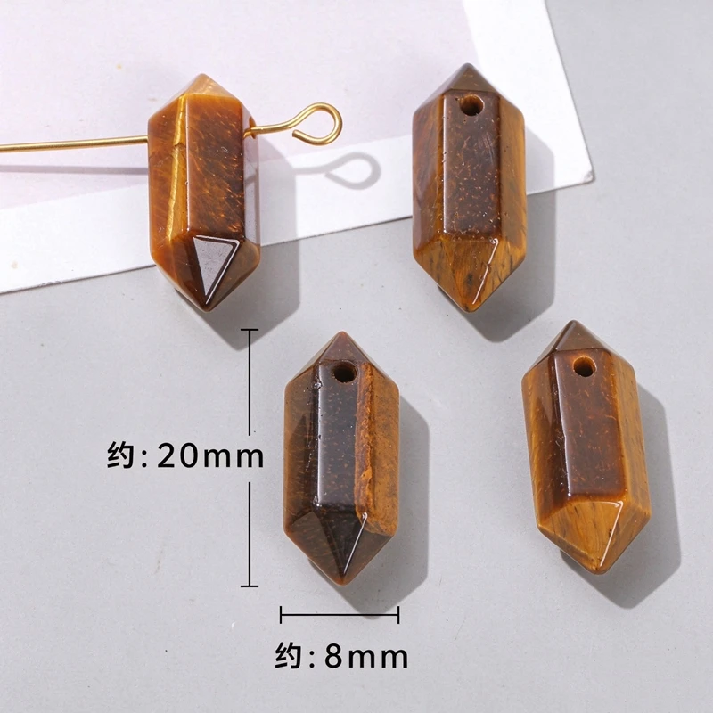 5 Stück natürliche, sechseckige Quarzkristall-, Amethyst- und Tigeraugen-Perlen-Anhänger für die Herstellung von Schmuck, Halsketten und Accessoires. – Detail 2