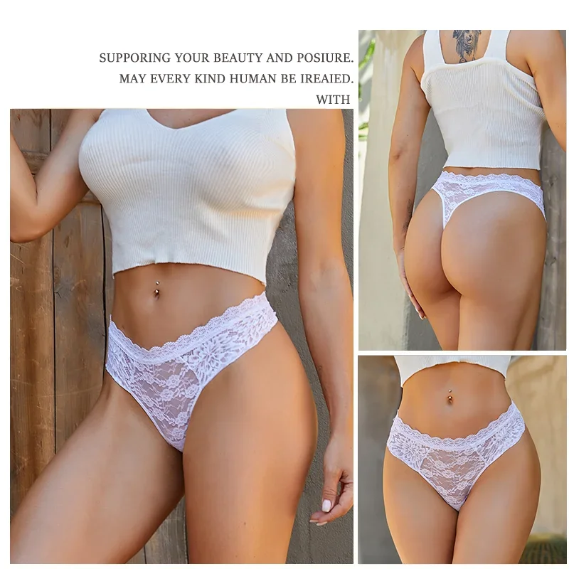 3ks krajkové sexy tanga ženy s nízkým pasem kalhotky sexy měkké dámské spodní prádlo moderní květinové kalhotky ženské květinové kalhotky spodní prádlo - náhled 3