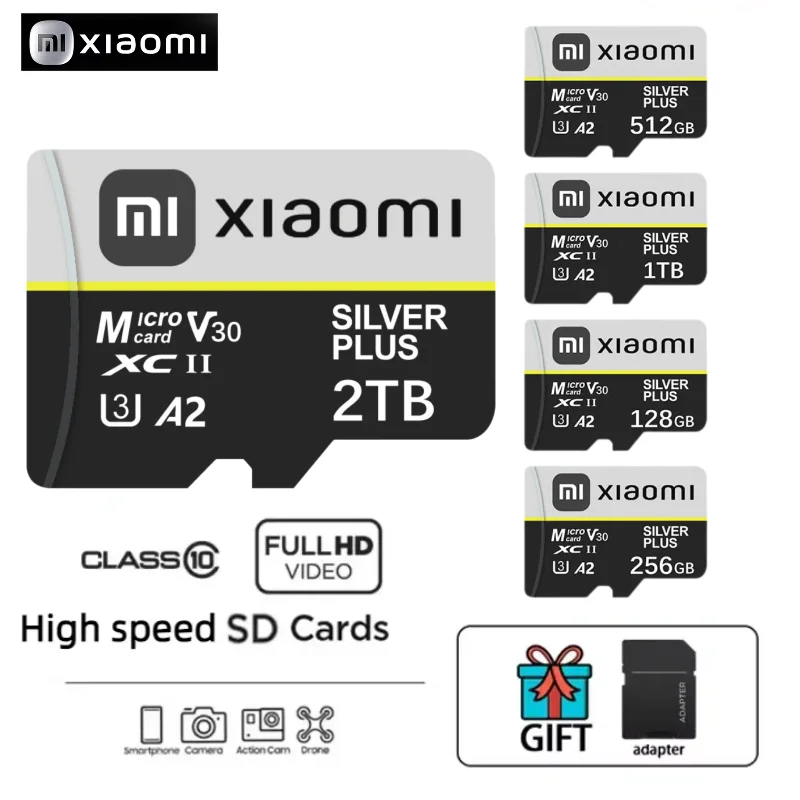 Xiaomi High Speed SD Memory Card 2TB 1TB Class 10 Mini Micro TF Flash USB Pendrive Micro TF SD Card 512GB 256GB For Smartphone