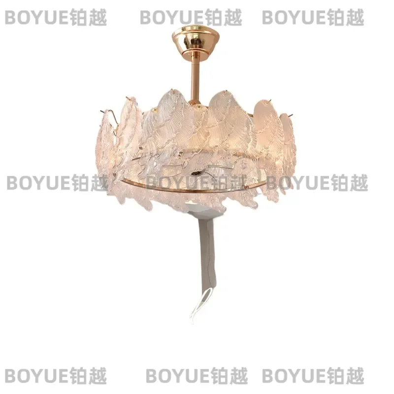 French Luxury Glass Ceiling Fan Light Retro Cream Style for Dining Room Living Room Bedroom Study Modern Decorative Lighting