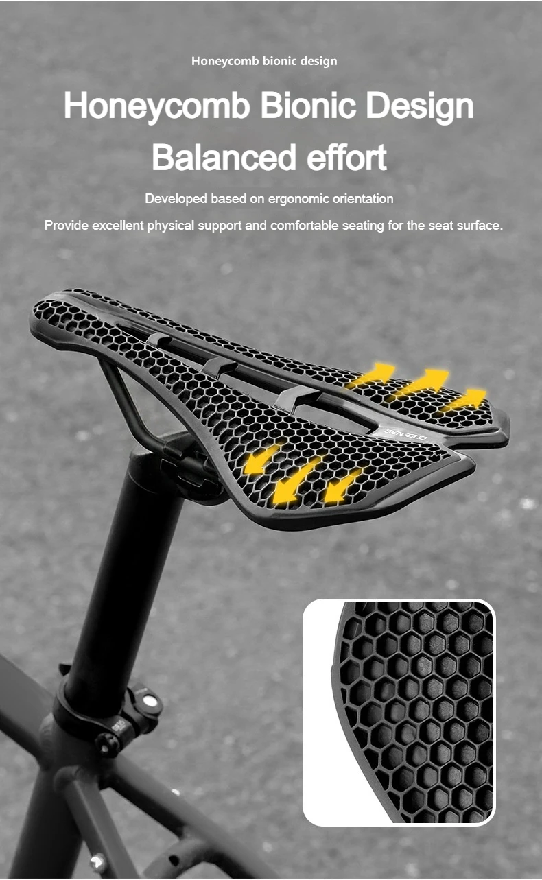 BENGGUO 3D Bionischer Wabensitz für MTB Rennrad Sitzkissen Kohlefaser Hohl Komfortabel Atmungsaktiv Fahrradsitz Zubehör – Detail 7