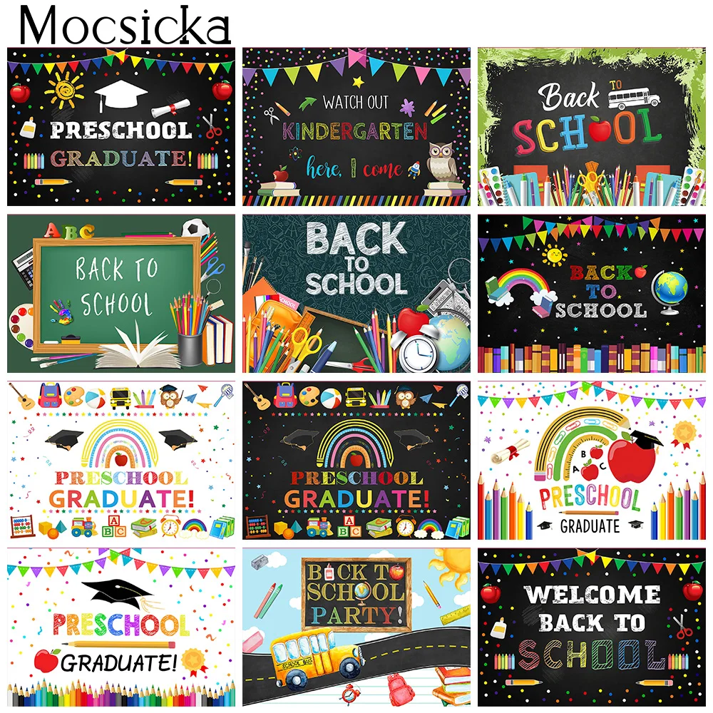 

Preschool Graduate Backdrop Kindergarten Back to School Party Background Photo Rainbow Pencil Book Grad Ceremony Banner Props