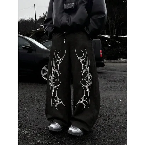 Pantalones de chándal de pierna recta con estampado gótico, ropa de calle informal unisex, pantalones deportivos de moda, ropa para hombre, pantalones de chándal
