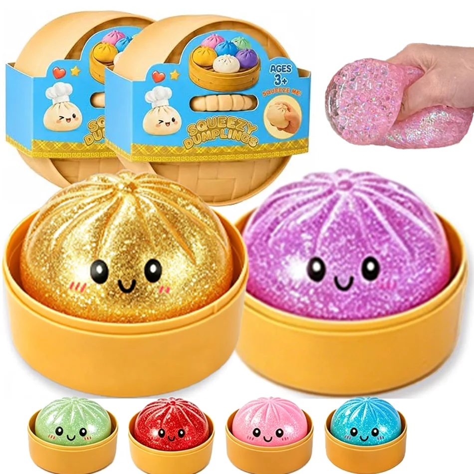 New 1-12pcs Glitter Dumpling Glitter Dumpling Squishy with Box Dumplings Sensory Squeeze Toy for Stress Relief