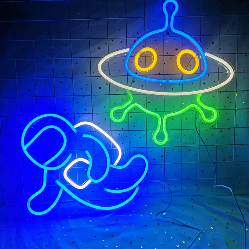 UFO Spaceship Shape Neon Signs Lights, Universo e Planeta Lights, Lâmpada LED colorida, Wall Art, Kids Gift, Bar e decoração para festas