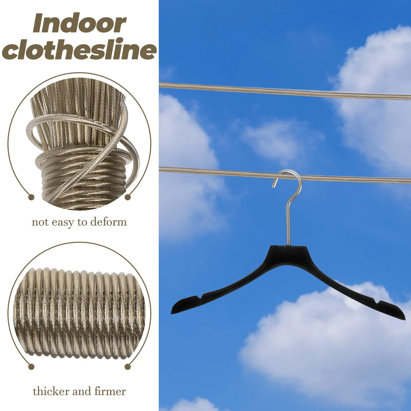Lightweight Travel Clothesline Plastic Coated Steel Wire Rope for Indoor Bathroom Outdoor Camping Hiking Laundry Drying Clothes