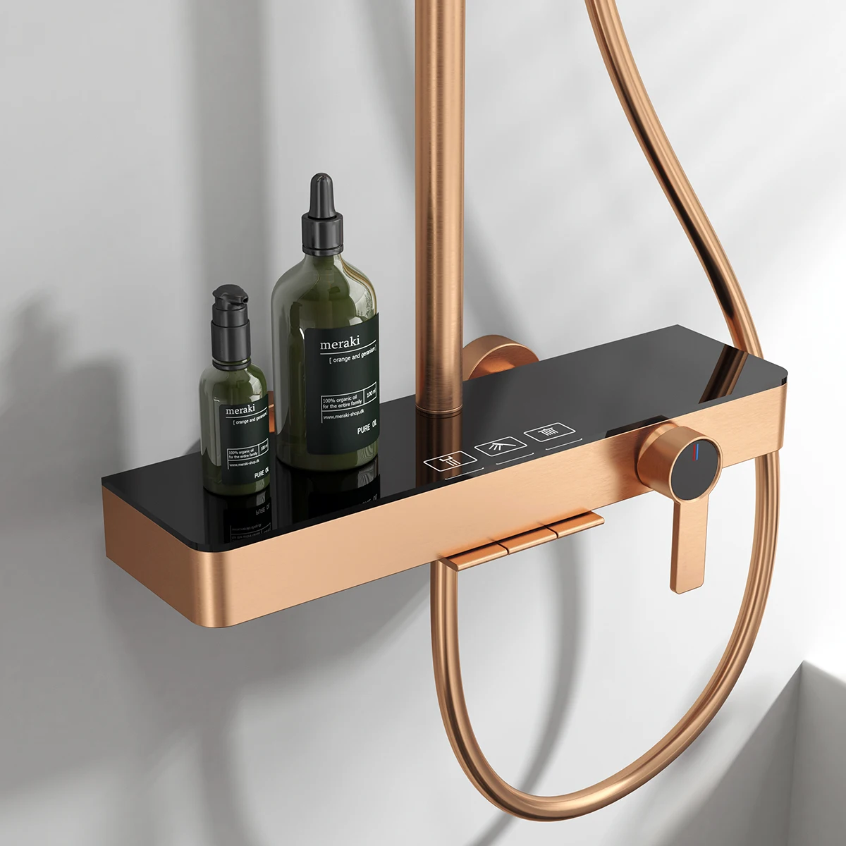 Brushed Rose Gold Piano Shower System Bathroom Complete Piano Bathroom Shower Set Brass Hot Cold Mixer Faucet Rain Shower Head
