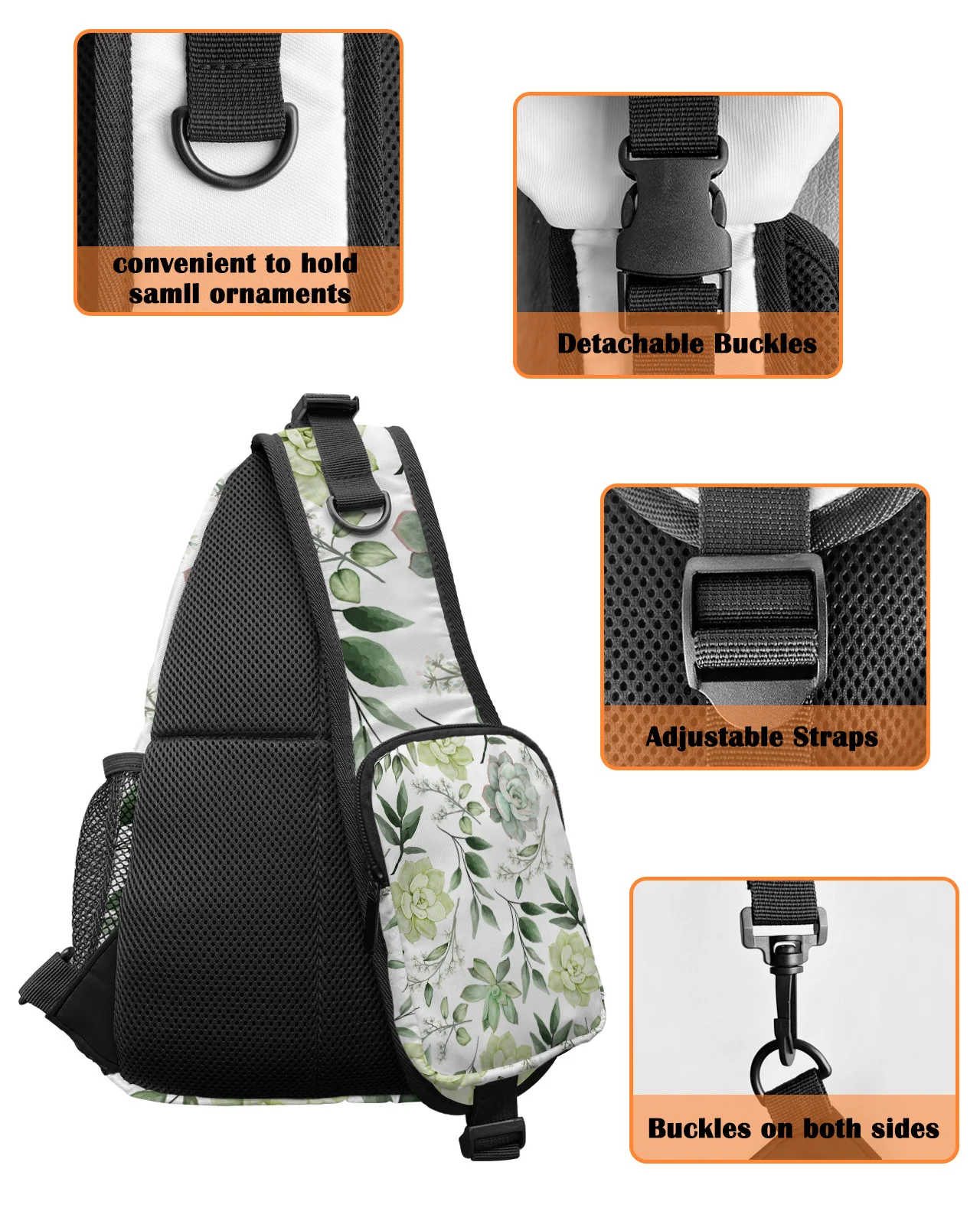 Plantenbladeren Vetplanten Borst Tas Voor Mannen Vrouwen Casual Crossbody Tas Buiten Reizen Klim Waterdichte Sling Bag