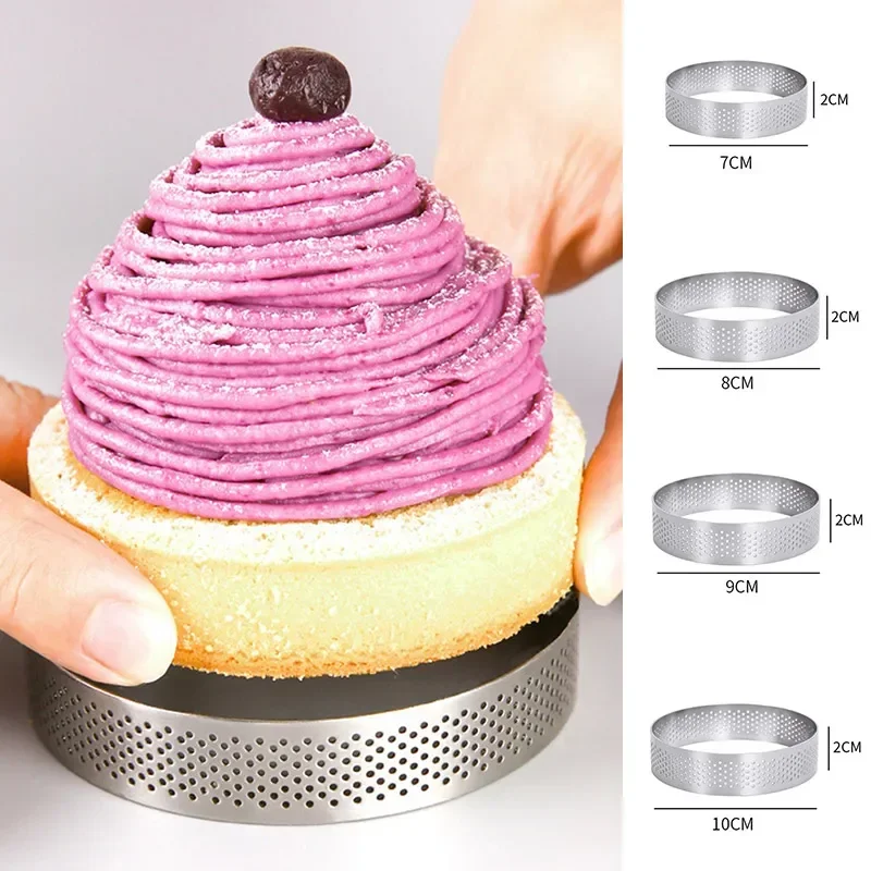 5-10cm Tart Ring Stainless Steel Tartlet Mold Circle Cutter Pie Ring DIY Heat-Resistant Perforated Cake Mousse Mold Baking Tools