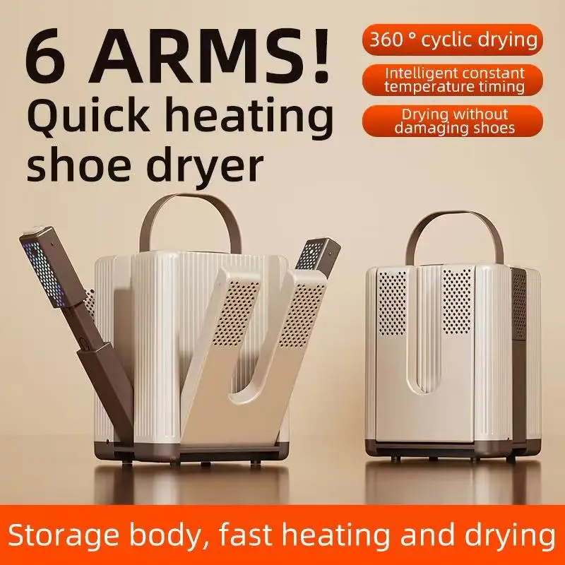 ホームフィッシュ-6アーム折りたたみ式電動靴乾燥機-タイマー付き靴ウォーマー-ポータブルヒーター-ブーツ・靴下用-消臭剤-速乾