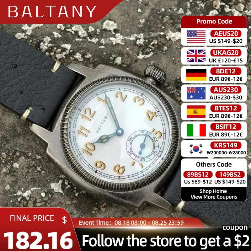 

Baltany Vintage Sub Seconds Wristatch S4036D MOP Dial Handcrafted Distressed Case Luminous 100M Automatic Mechaincal Wristwatch