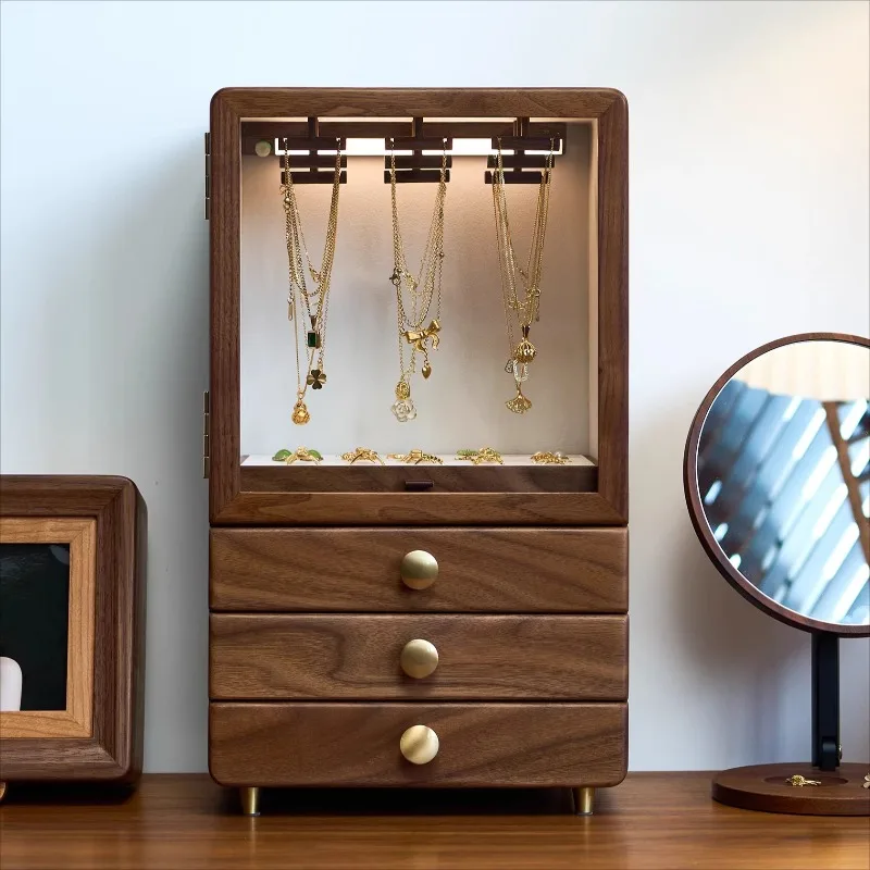 Solid Wood Jewelry Storage Cabinet Large Capacity Jewelry Box Necklace Ring Bracelet Organizer Boxes Creative Display Case
