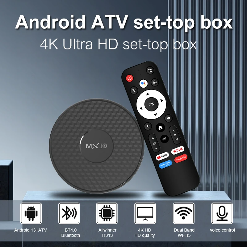 صندوق تلفزيون للتحكم عن بعد الصوتي للمسرح المنزلي الذكي، Amlogic MX10 K3، ARM رباعي النواة، Corte-A53، Wi-Fi 2.4G، 5G، BT4.0، 2022