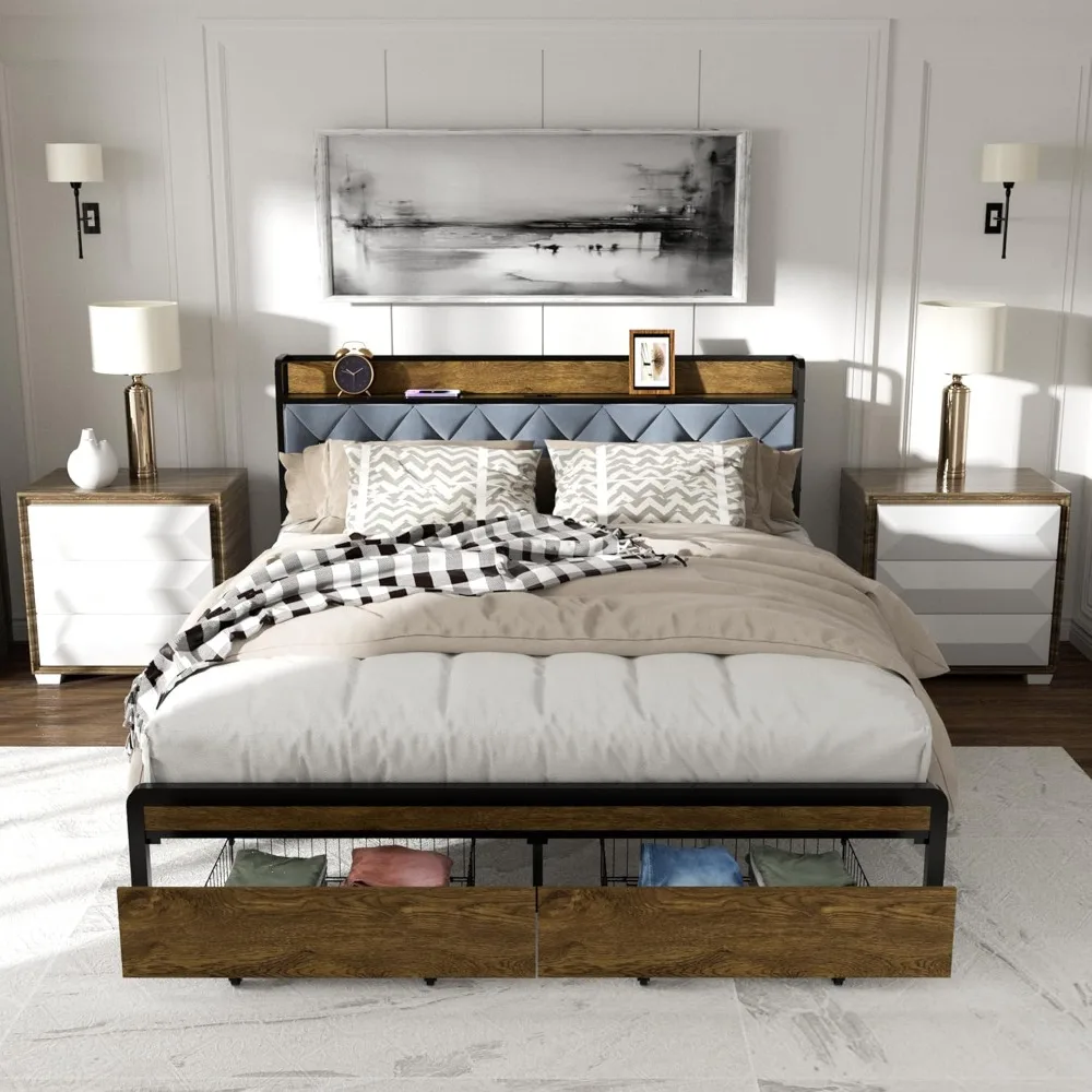 

Bed Frame with 2 Storage Drawers & LED Light, Full Size Bed Frame