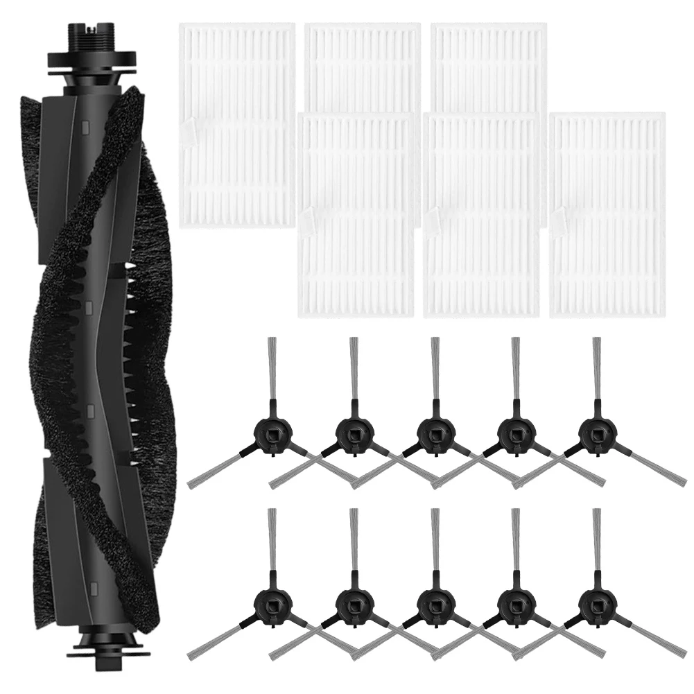 Replacement Brush Kit Containing Main Brush Side Brushes and Filters for Cleanova and For Vexilar Robot Vacuum Cleaners