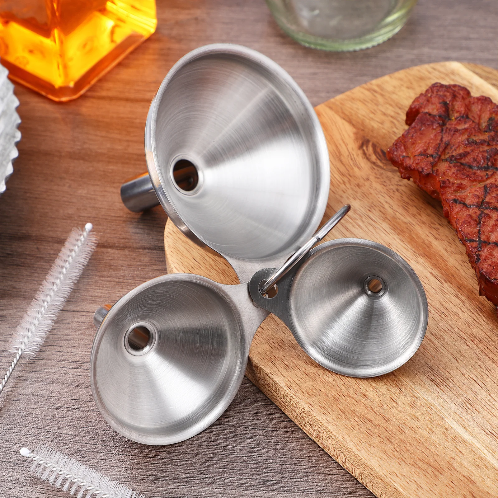 

1Set Stainless Steel Funnels Collection Thick Reinforced Design Kitchen Filling Funnels for Bottles Oil Juice Beer with Cleaning