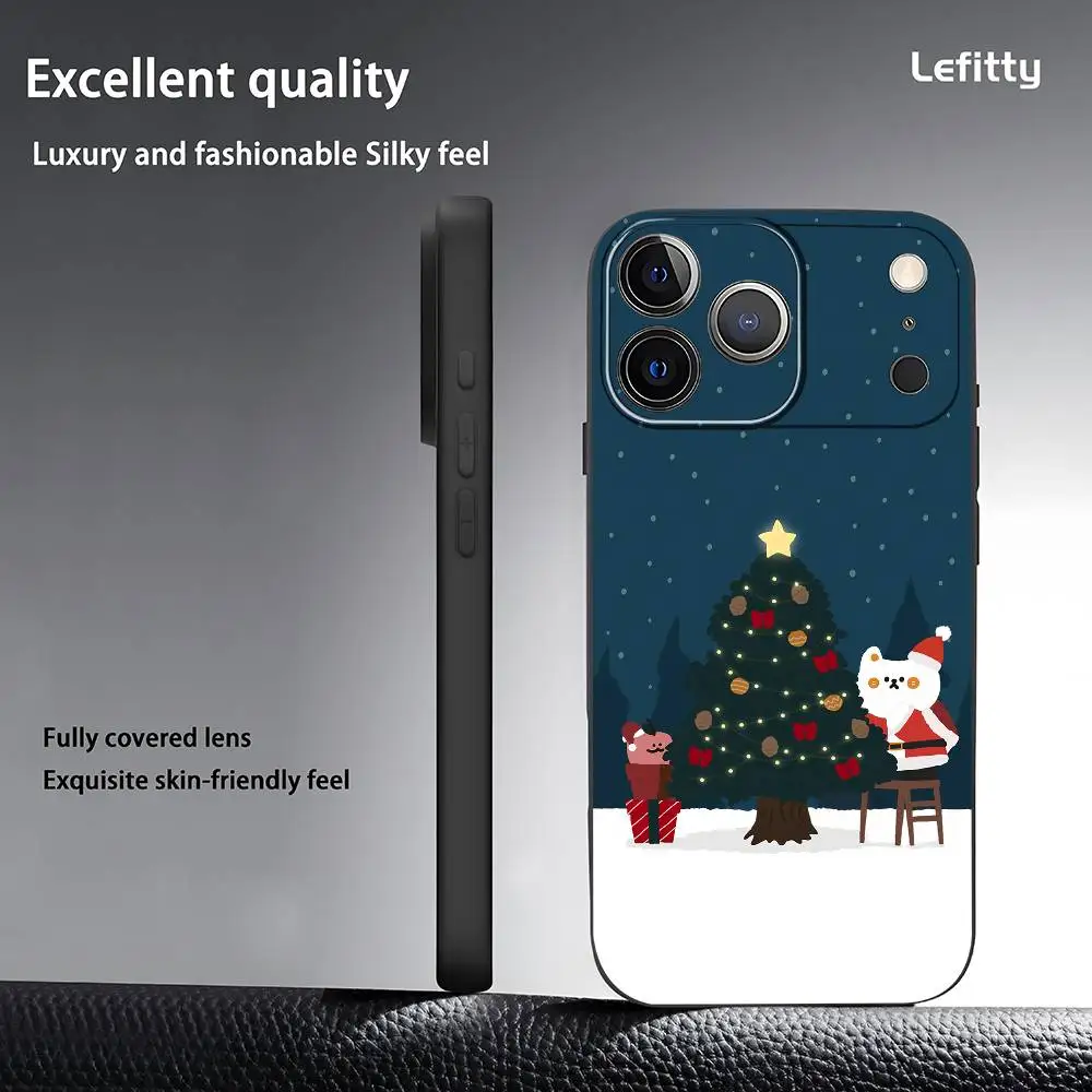 Casing HP Natal Merry Christmas untuk iPhone 17 16 15 14 13 12 11 Pro Max Plus Mini Hitam Doff Lembut Funda