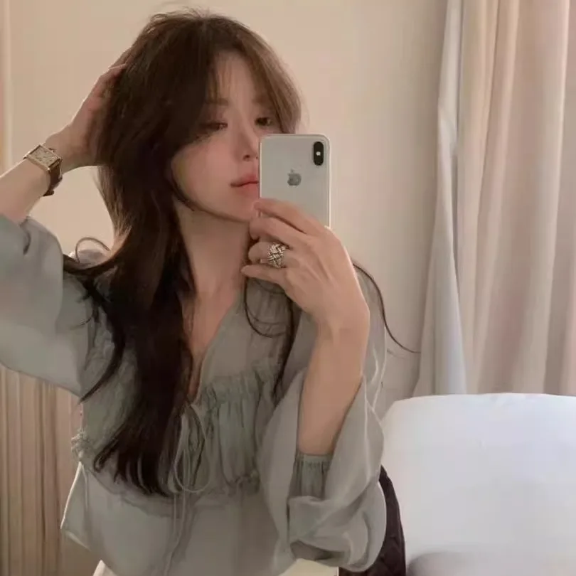 

Gentle Sle V-Ne Bubble Sve шифоновый утюг женский мягкий тон с деревянными ушками длинный све тонкая ткань прямого кроя