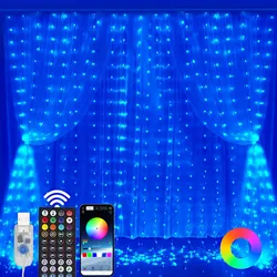 Smart APP ควบคุม RGB Fairy ม่านแสงไฟ LED String ไฟ USB Garland สำหรับห้องนอน Navidad ตกแต่งคริสต์มาสสวนกลางแจ้ง