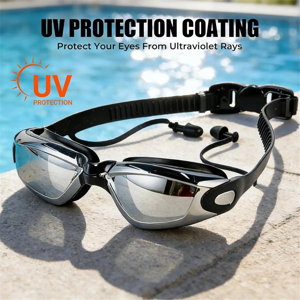 618 Mega Sale Swimming Goggles Anti-Fog UV Protection Goggles No Leaking Integrated Earplug Adjustable Silicone Strap Goggles