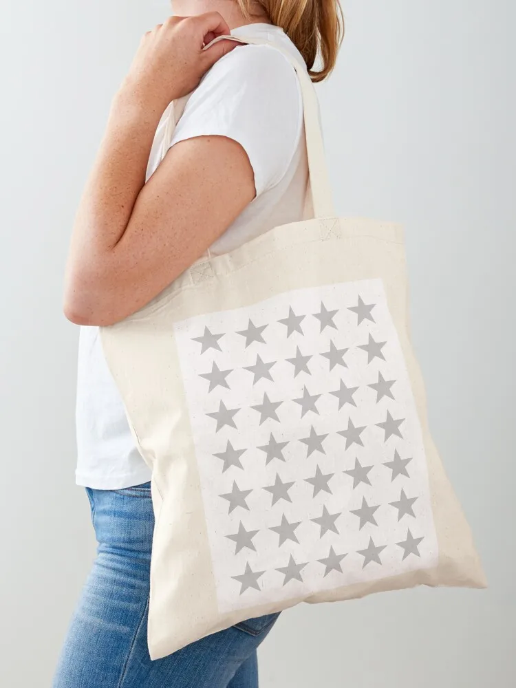 

Medium SILVER GREY and WHITE STARS Tote Bag supermarket folding bag Candy bags shopping bag university shopper