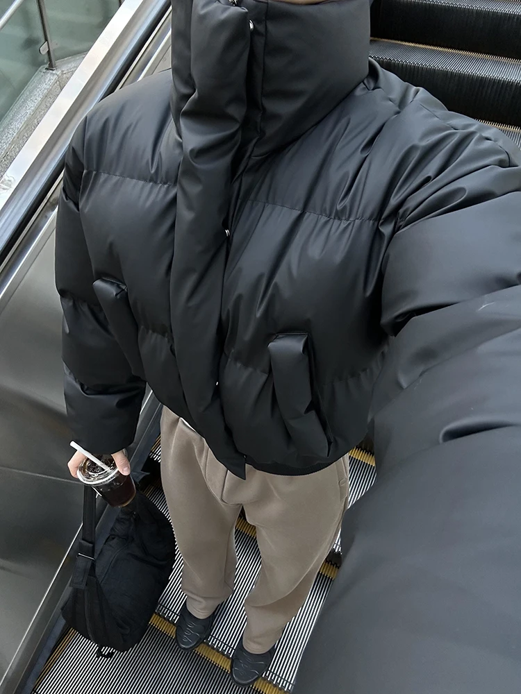 

American Retro PU Leather Cotton Jaet Men's Thiened Stand Collar Bread Sle ort Heavy Du Winter Warmth Protection