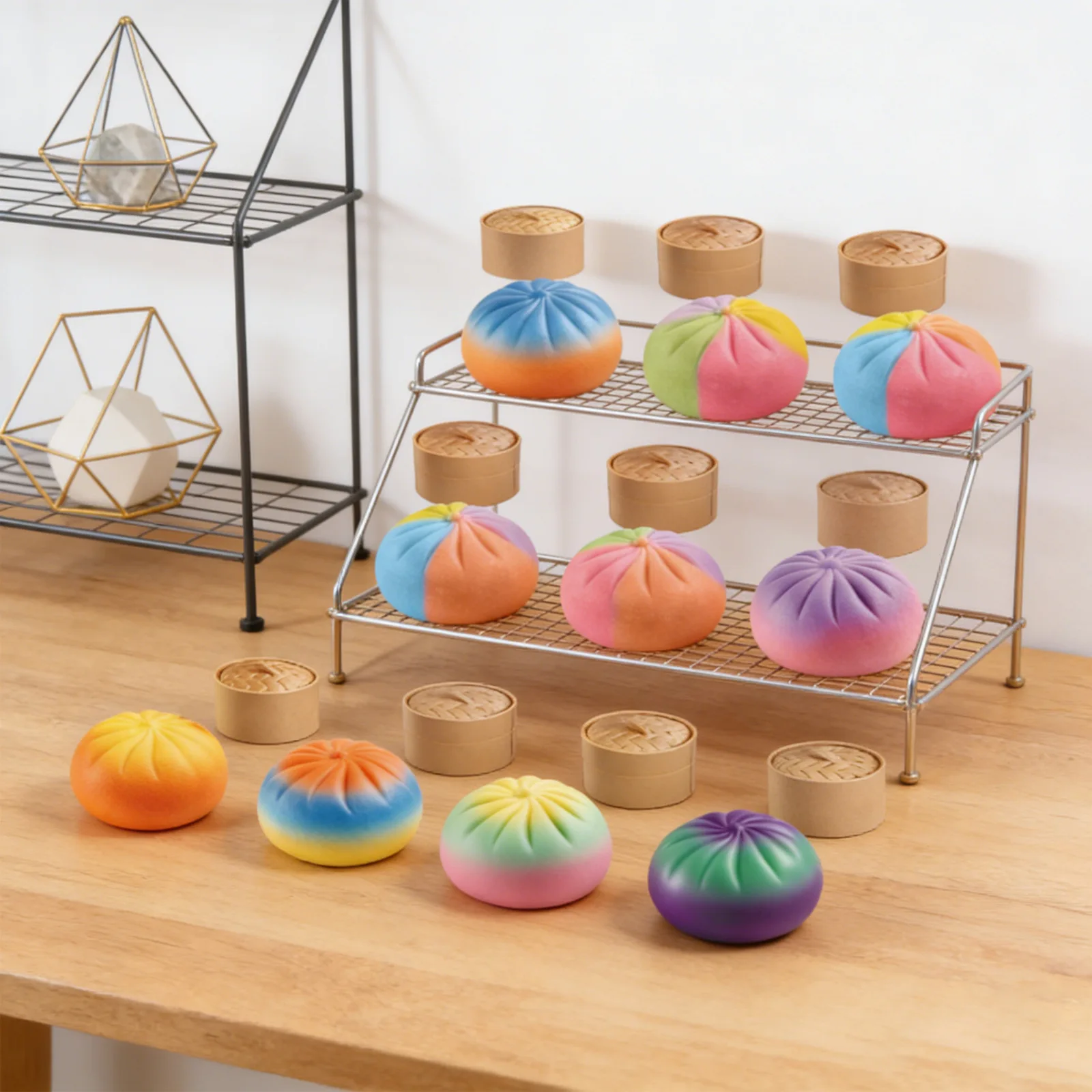 

2PCS Steamed Bun Squishy Toy Soft Slow Rising Squeeze Stress Relief Toy Gradient Color Food Simulation Fidget Toy Gift