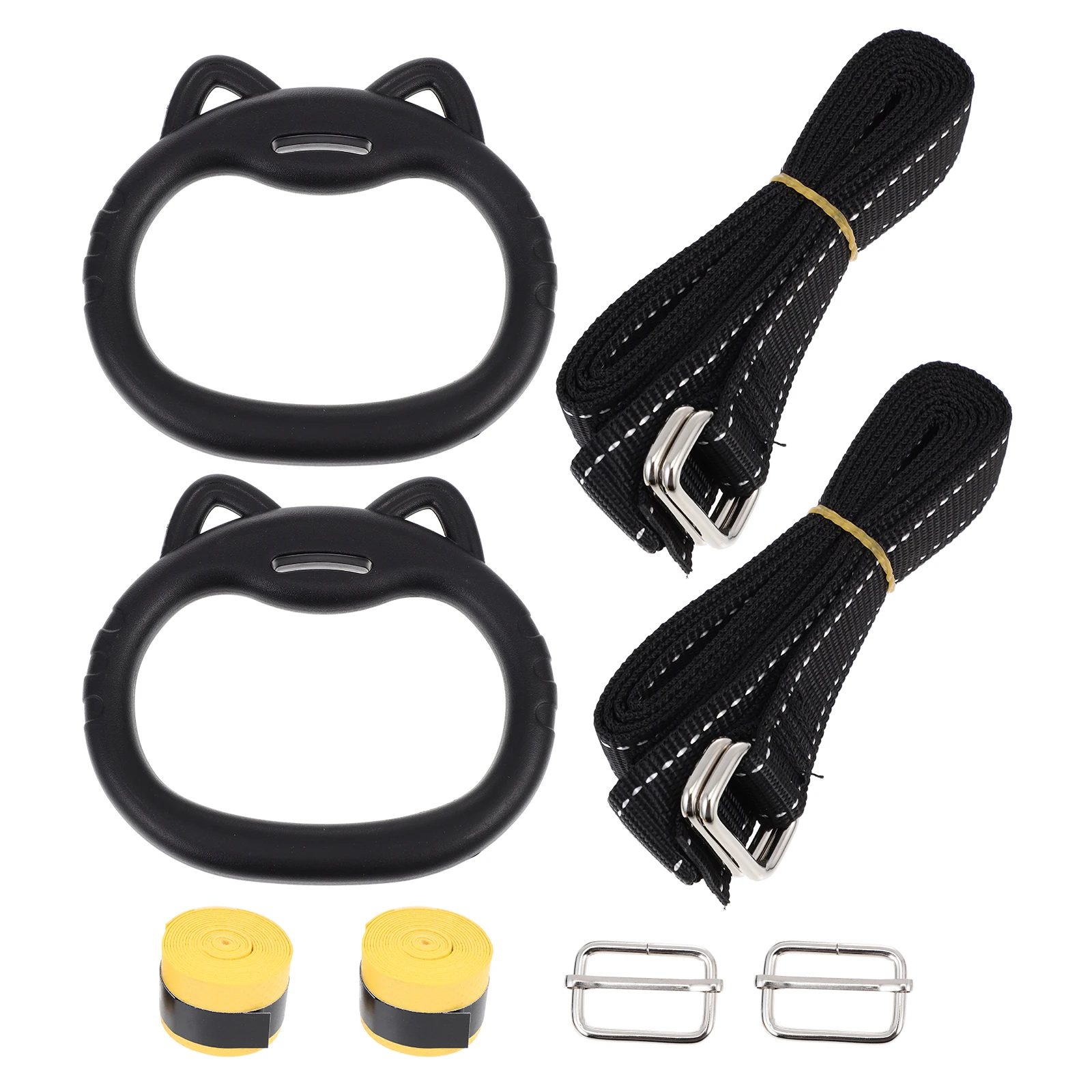 

Kids Fitness Rings Gymnastics Workout Equipment Black Hanging Pull Up Ring Sturdy Durable Children Heightening Tool
