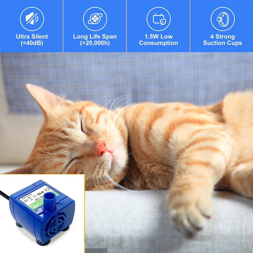 Water Pump LED Light Pets Drinking Fountain Motor Replacement For 2.4L Automatic Cats Water Bowl Dog Water Dispenser Pet Parts